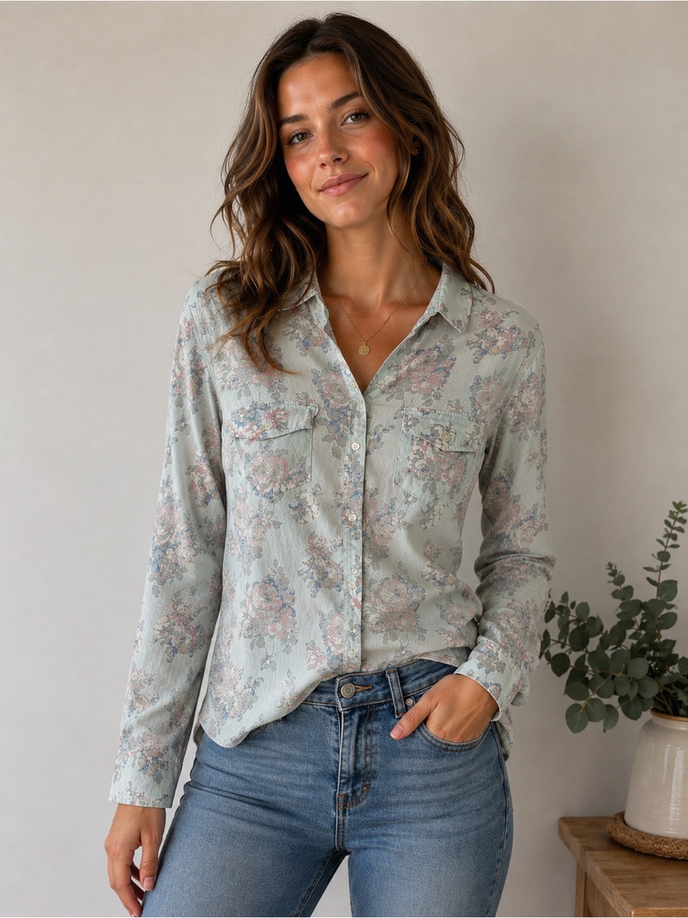 Abercrombie & Fitch Vintage Inspired Light Floral Button Down Long Sleeve Small